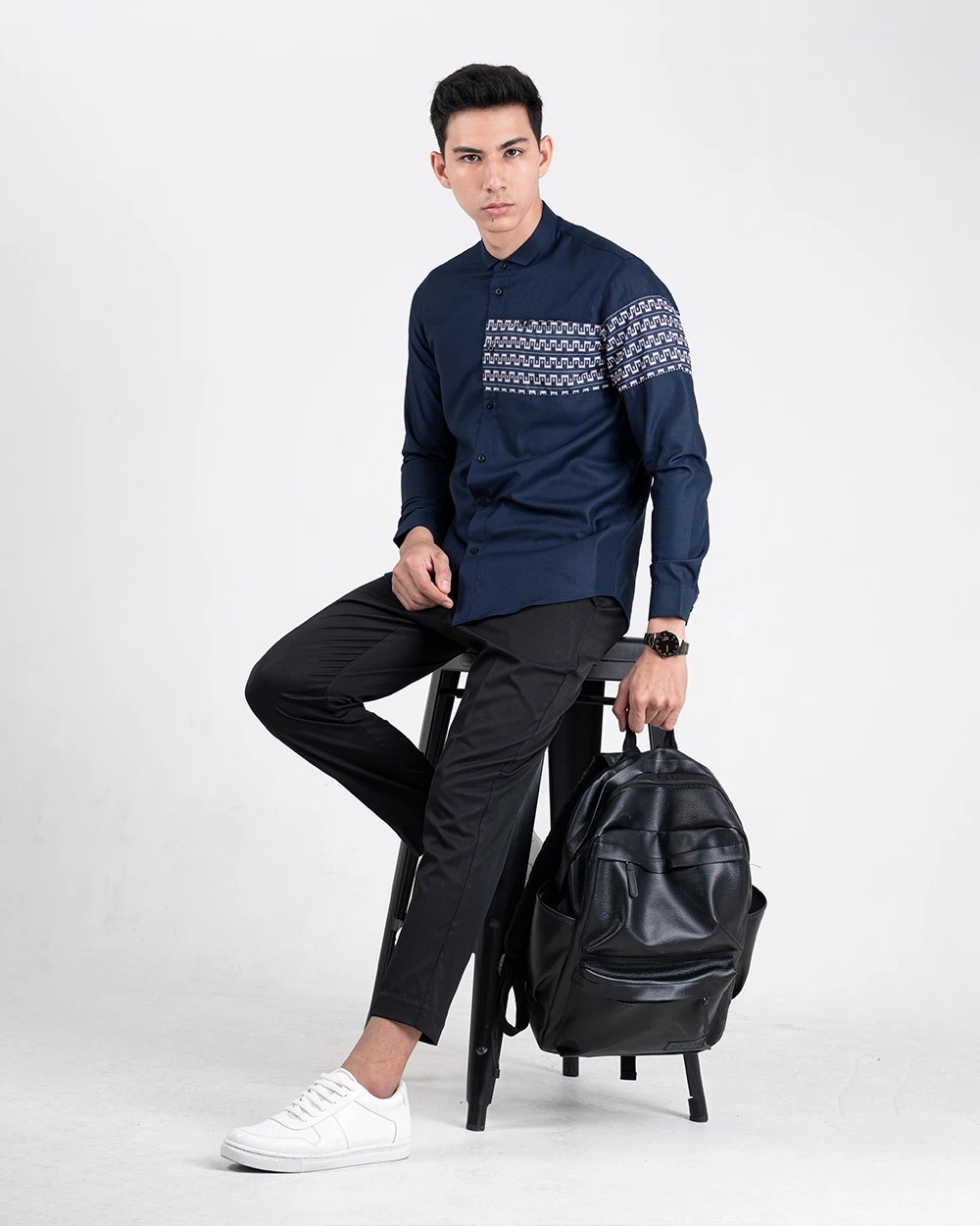 Baju Koko Pria Modern Dzimar Lengan Panjang dan Pendek Navy