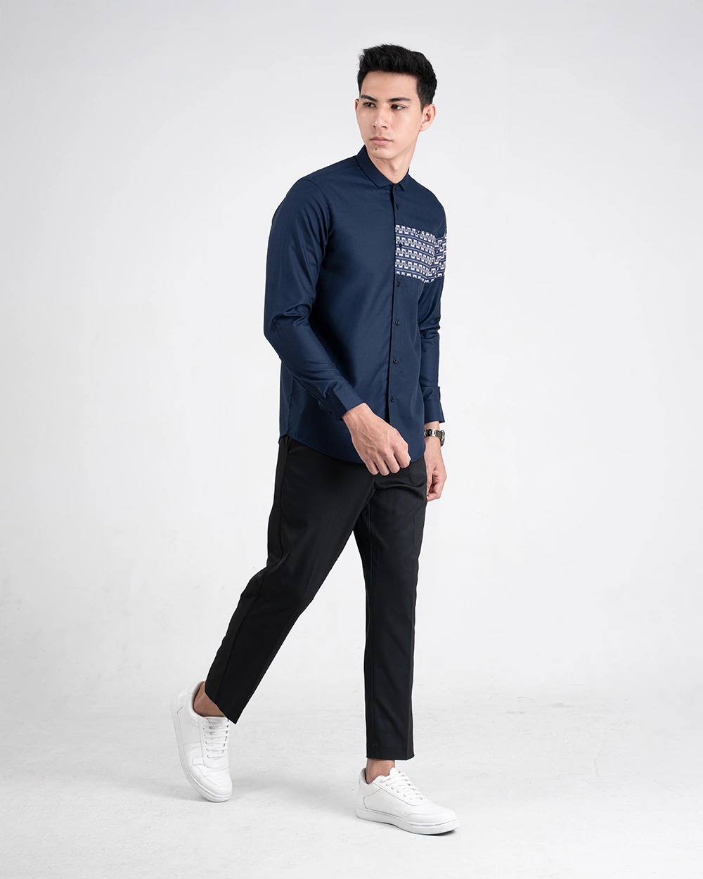 Baju Koko Pria Modern Dzimar Lengan Panjang dan Pendek Navy
