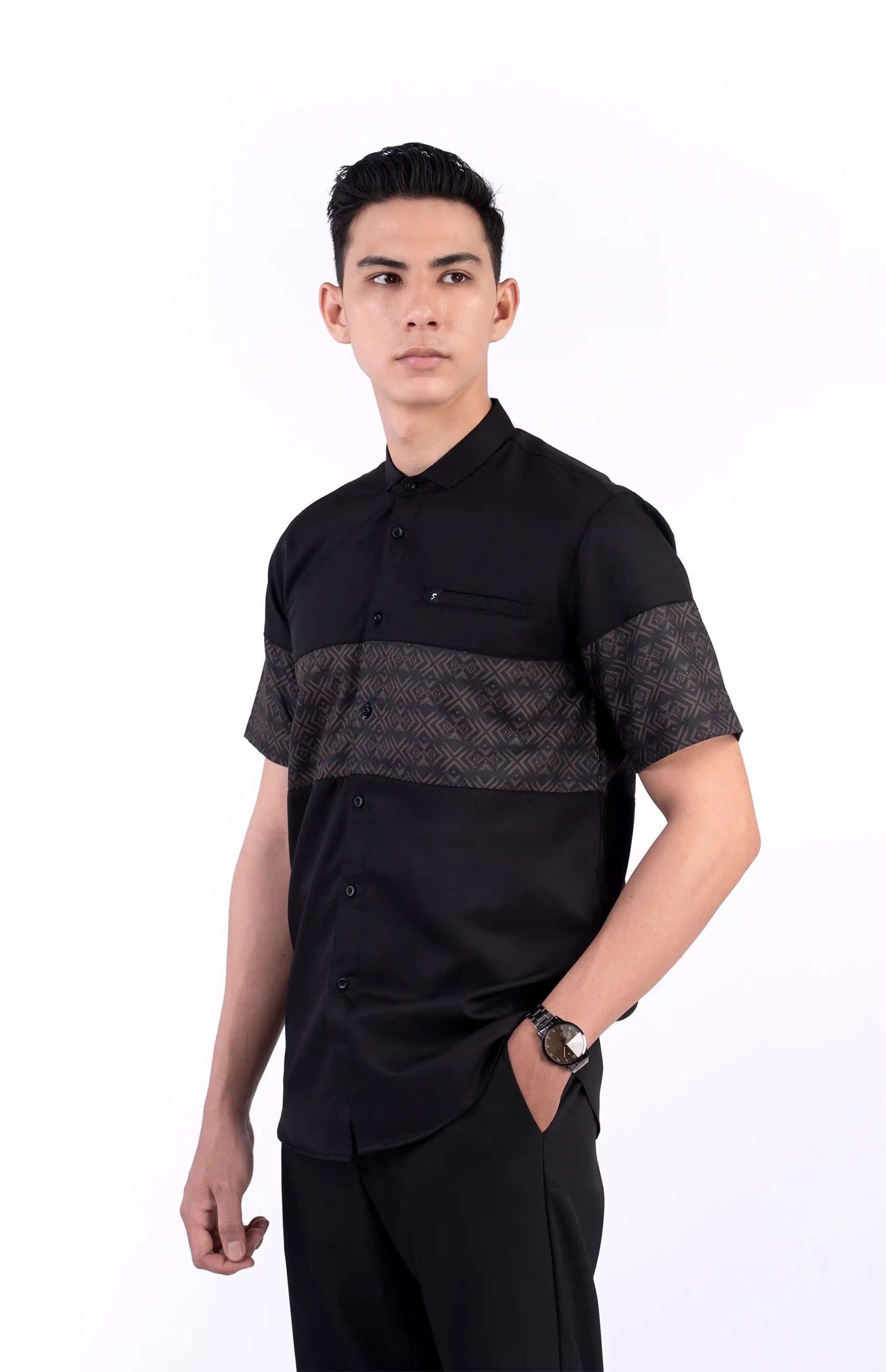 Baju Koko Pria Elbara Lengan Panjang dan Pendek Black