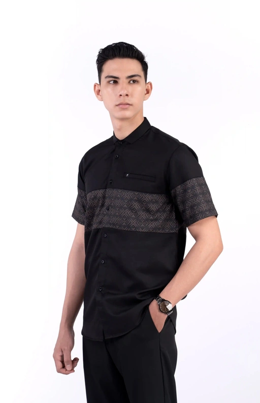 Baju Koko Pria Elbara Lengan Panjang dan Pendek Black