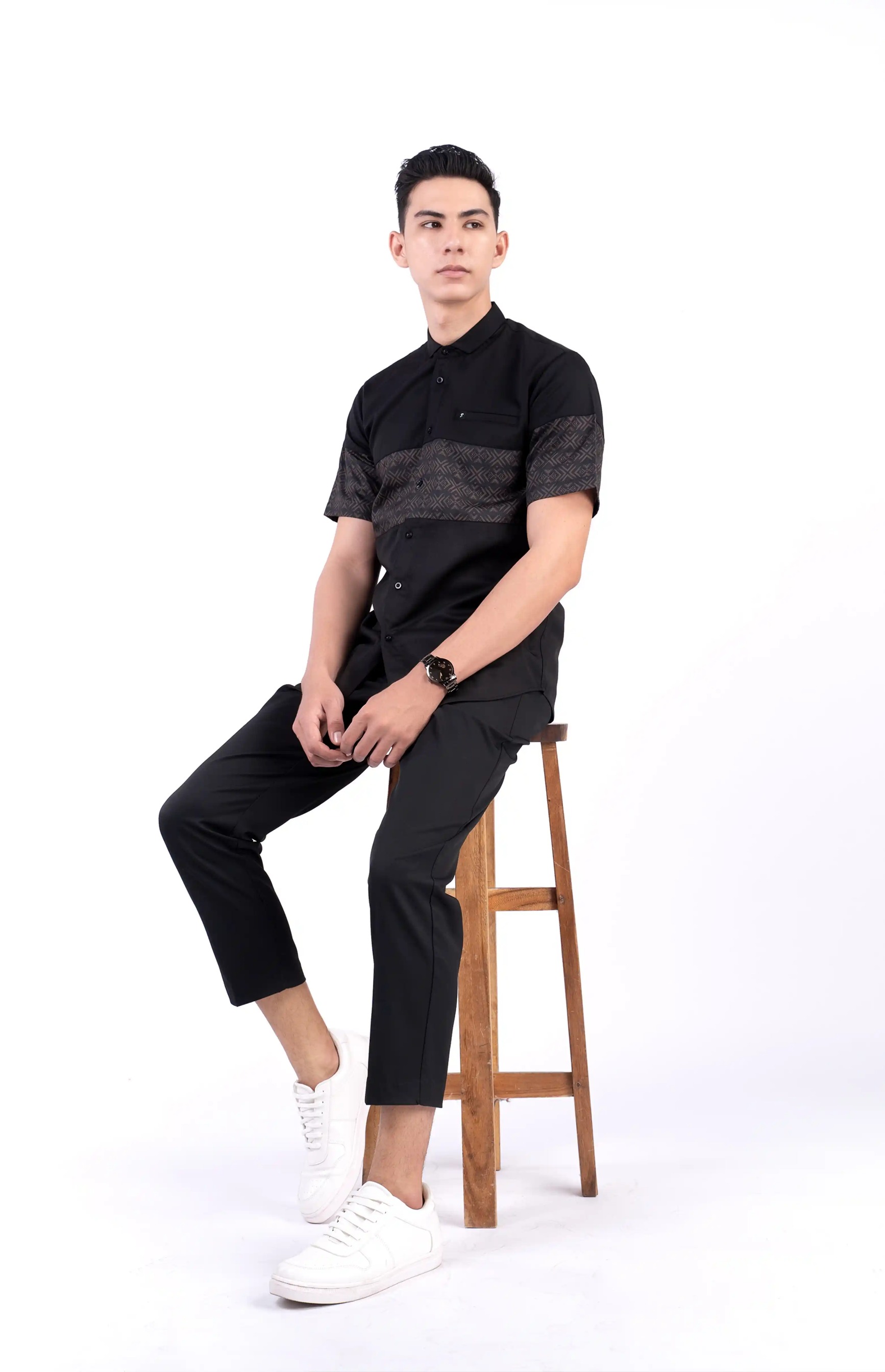 Baju Koko Pria Elbara Lengan Panjang dan Pendek Black