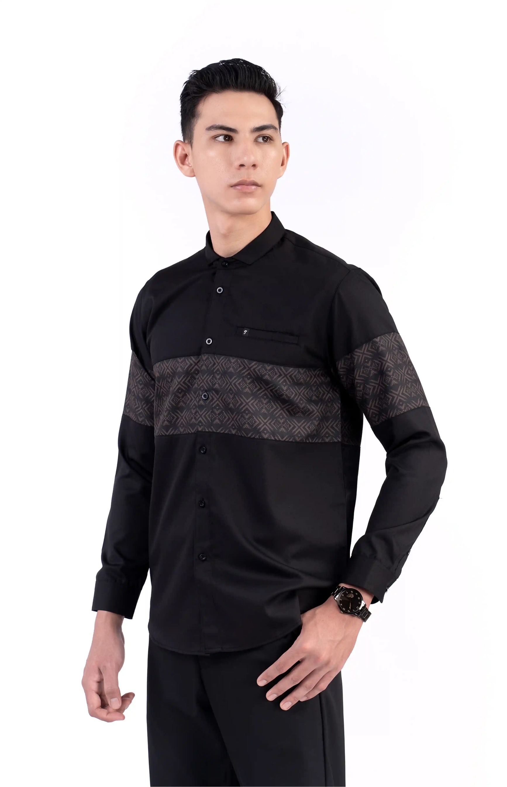Baju Koko Pria Elbara Lengan Panjang dan Pendek Black