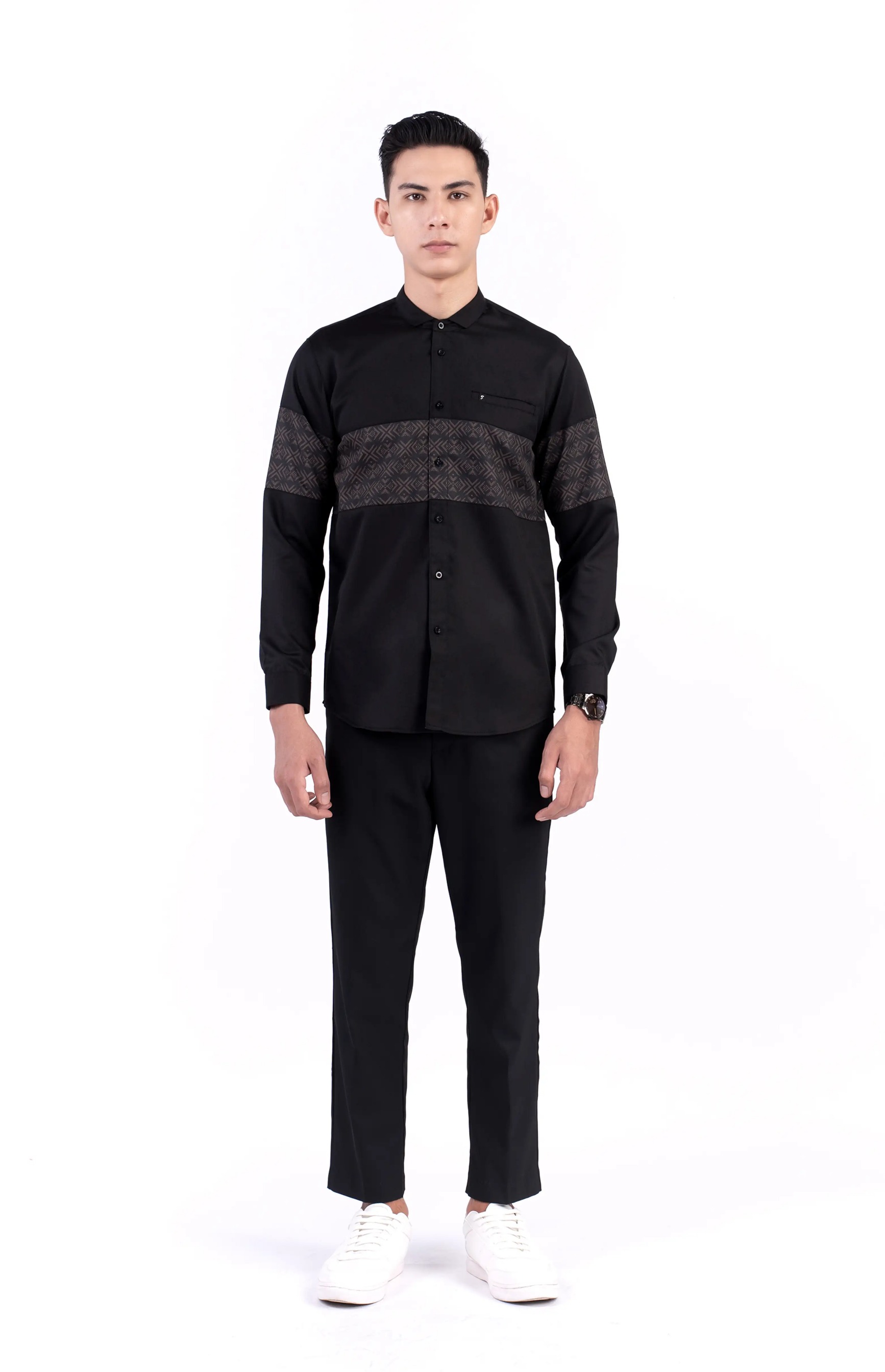 Baju Koko Pria Elbara Lengan Panjang dan Pendek Black