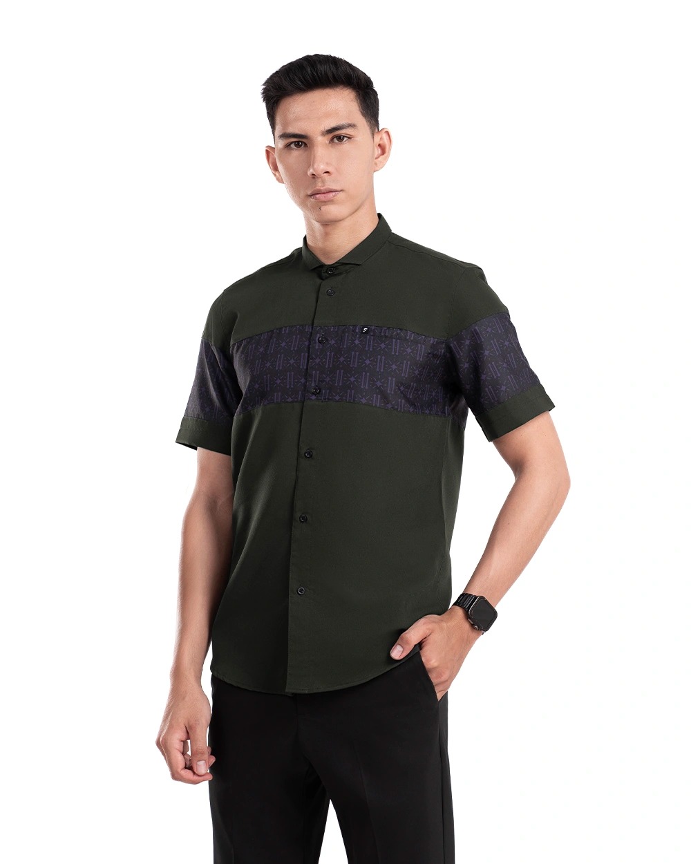Baju Koko Pria Modern Erkan Lengan Panjang dan Pendek Dark Forest Green
