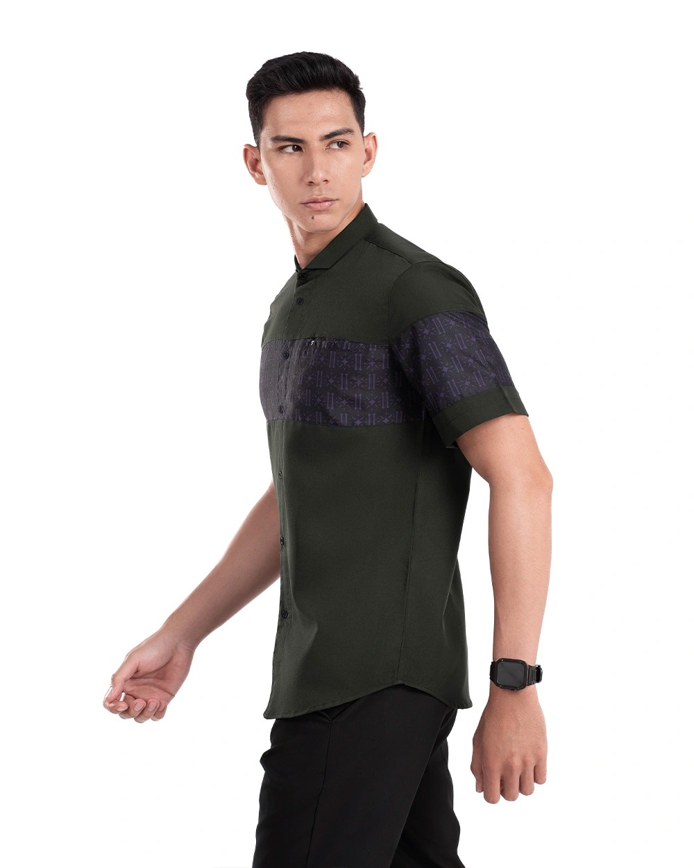 Baju Koko Pria Modern Erkan Lengan Panjang dan Pendek Dark Forest Green