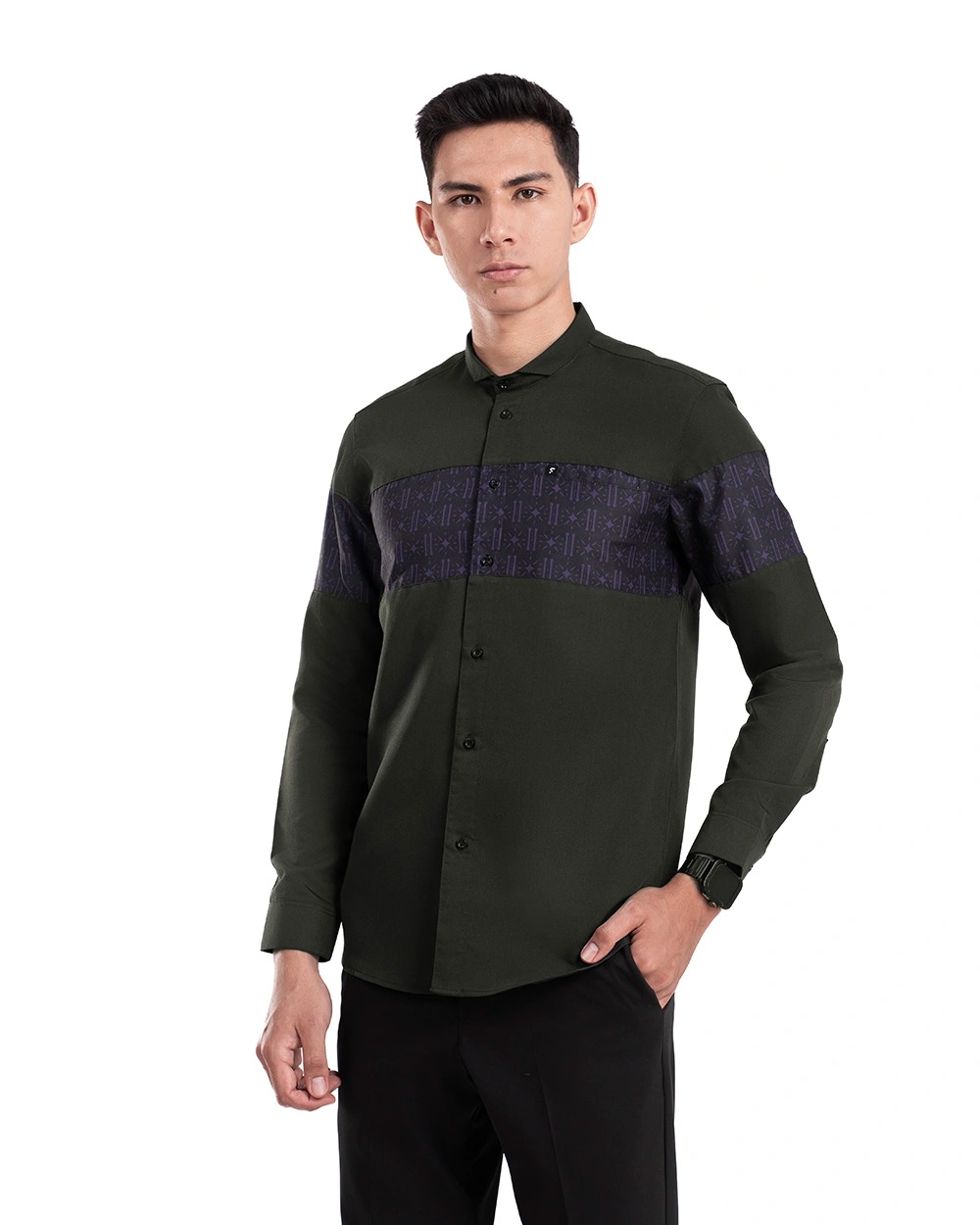 Baju Koko Pria Modern Erkan Lengan Panjang dan Pendek Dark Forest Green