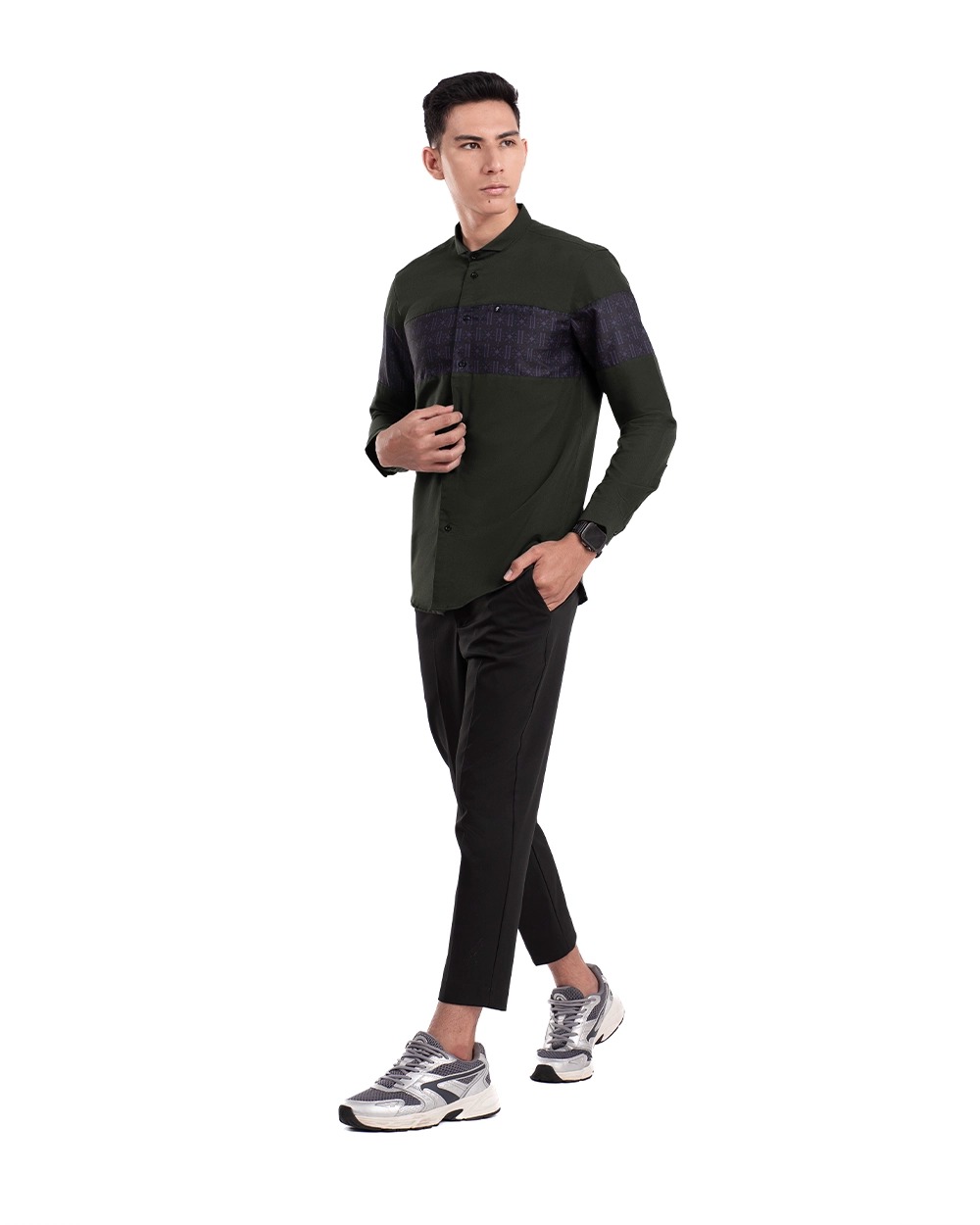 Baju Koko Pria Modern Erkan Lengan Panjang dan Pendek Dark Forest Green