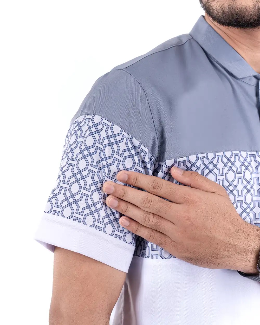 Baju Koko Pria Modern Faiz Lengan Panjang dan Pendek White Grey