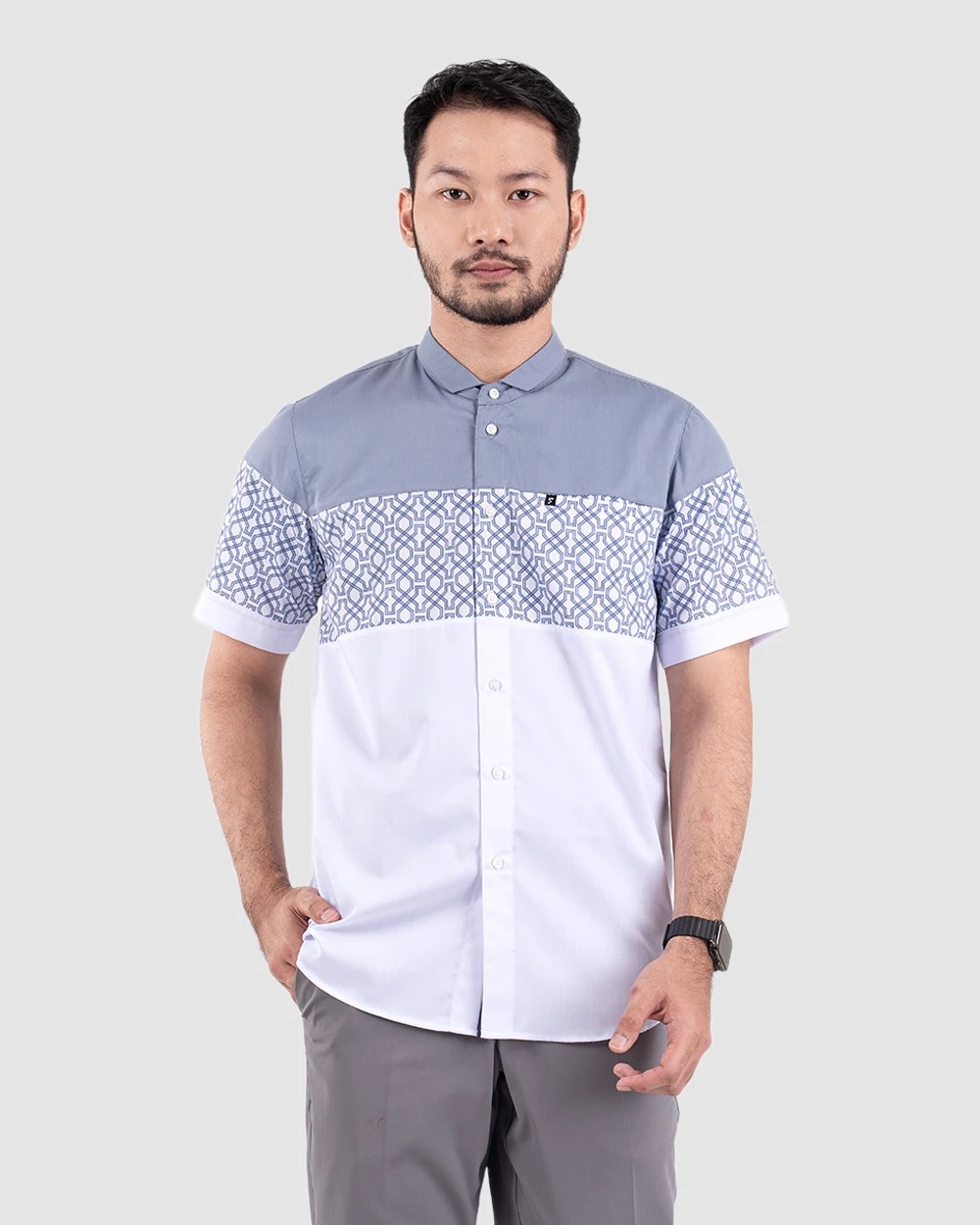 Baju Koko Pria Modern Faiz Lengan Panjang dan Pendek White Grey