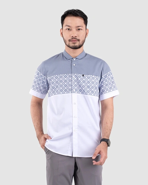 Baju Koko Pria Modern Faiz Lengan Panjang dan Pendek White Grey