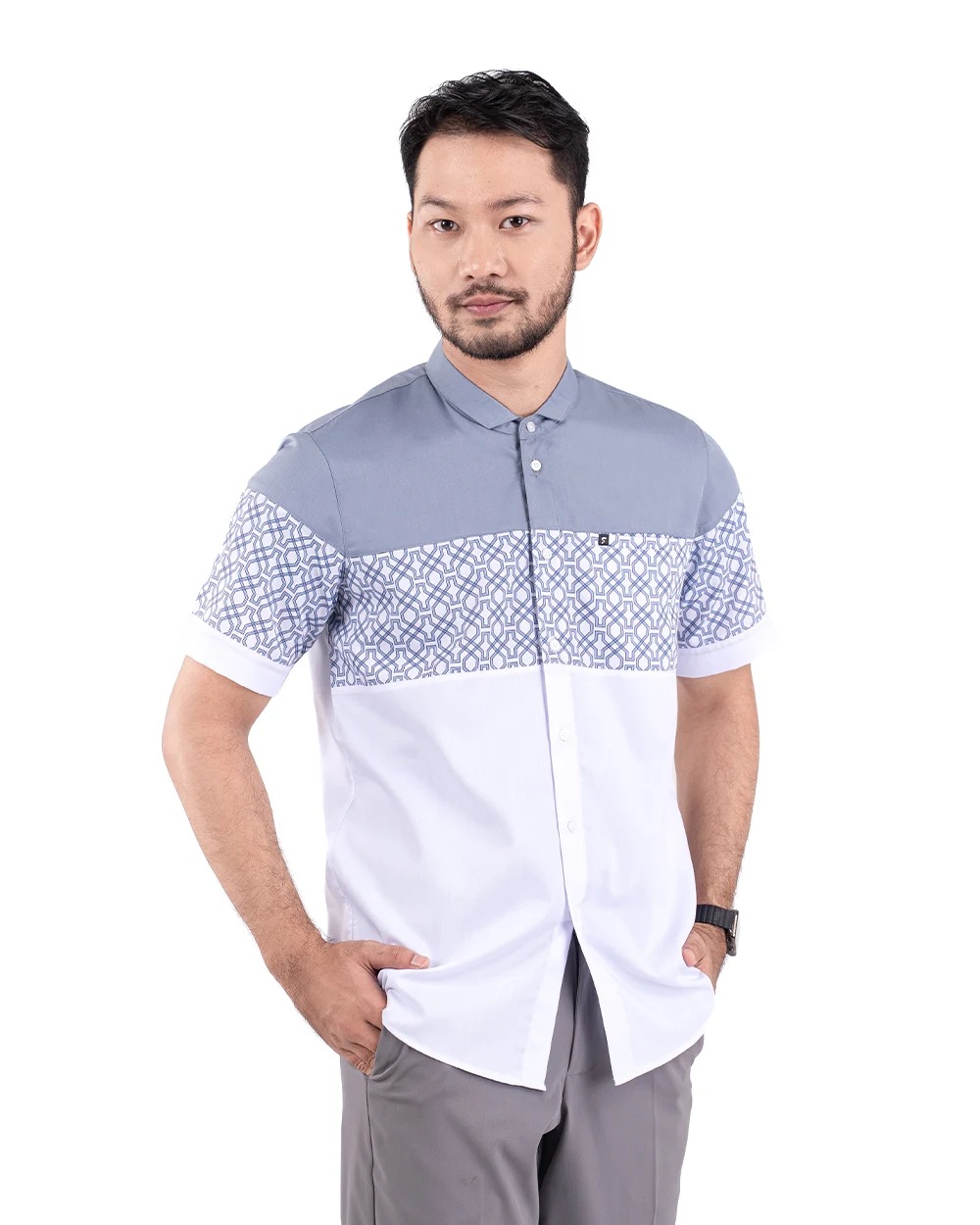 Baju Koko Pria Modern Faiz Lengan Panjang dan Pendek White Grey