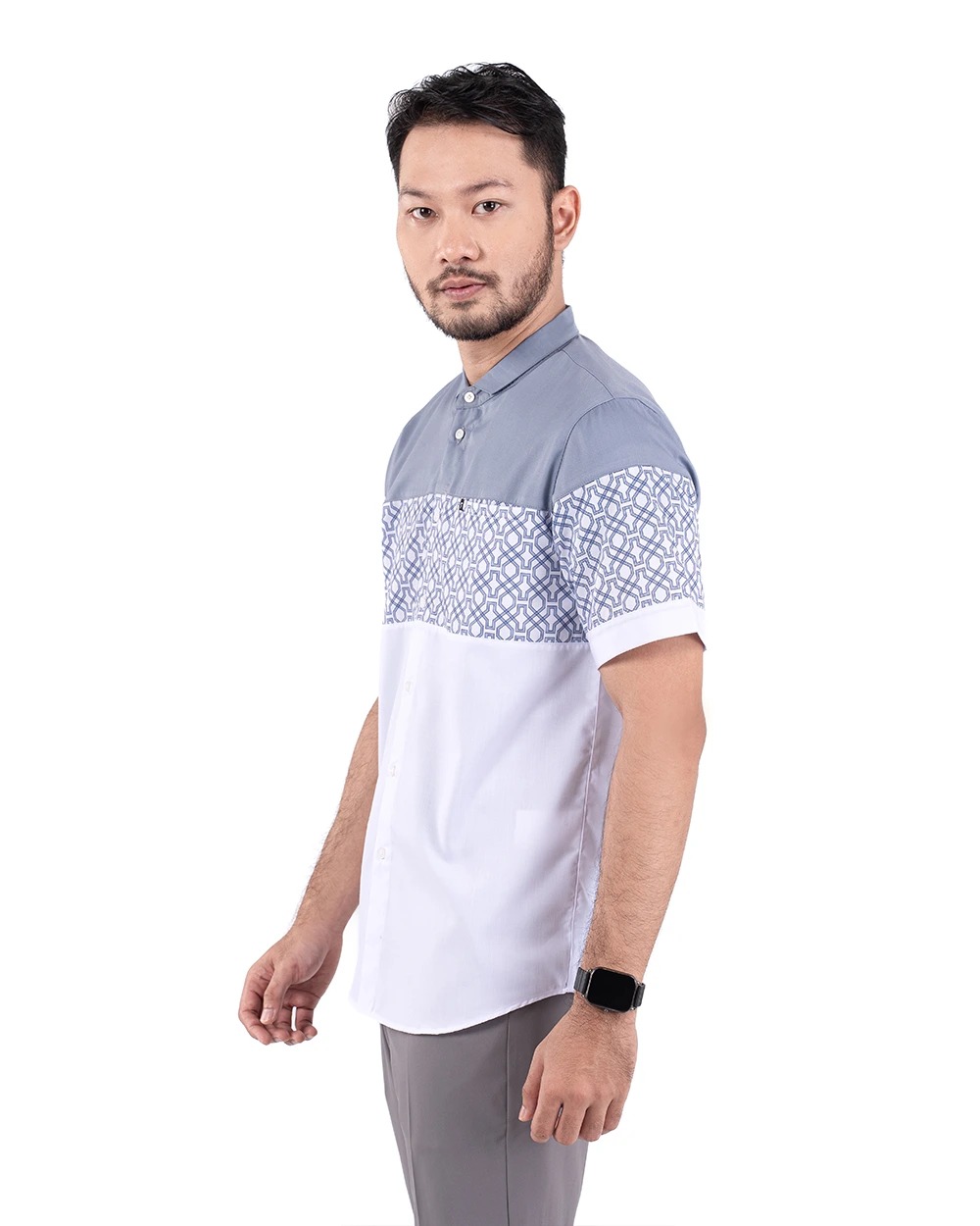 Baju Koko Pria Modern Faiz Lengan Panjang dan Pendek White Grey