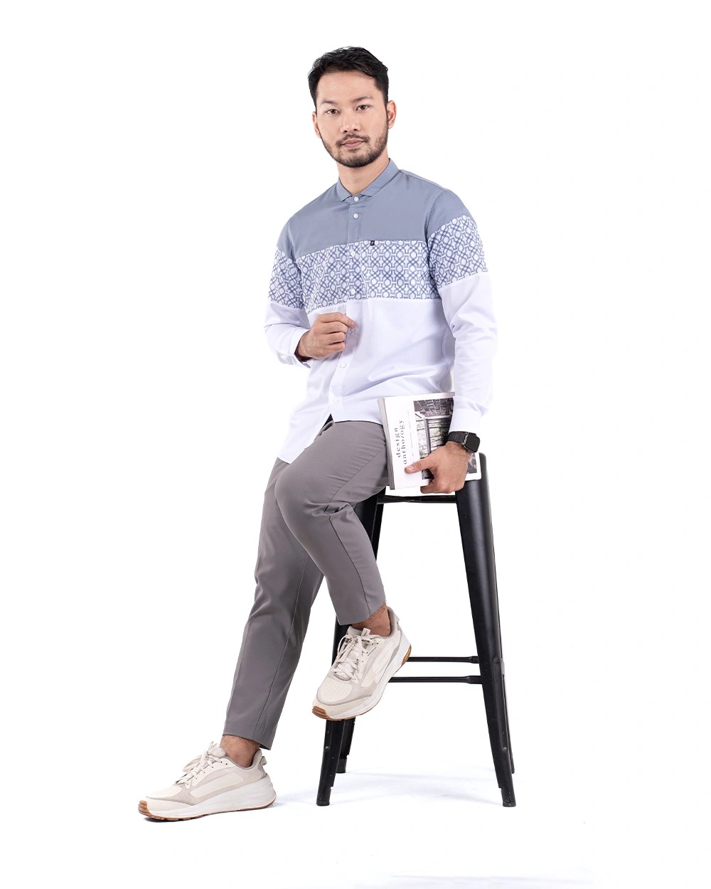 Baju Koko Pria Modern Faiz Lengan Panjang dan Pendek White Grey