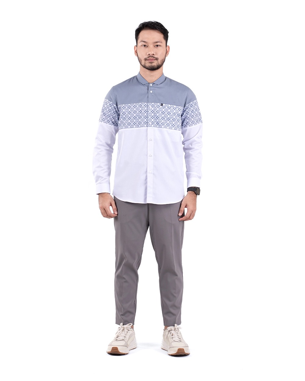 Baju Koko Pria Modern Faiz Lengan Panjang dan Pendek White Grey