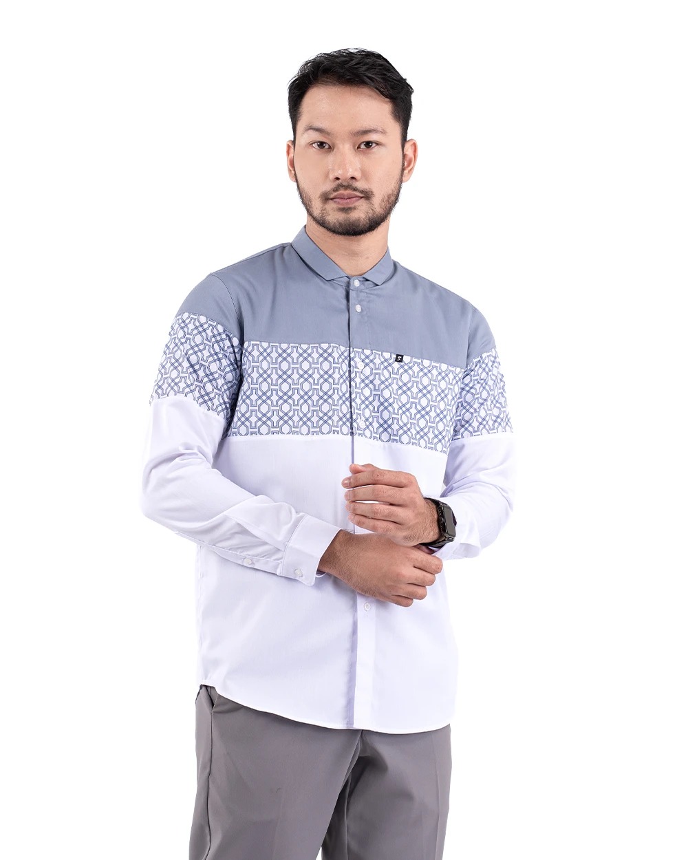 Baju Koko Pria Modern Faiz Lengan Panjang dan Pendek White Grey