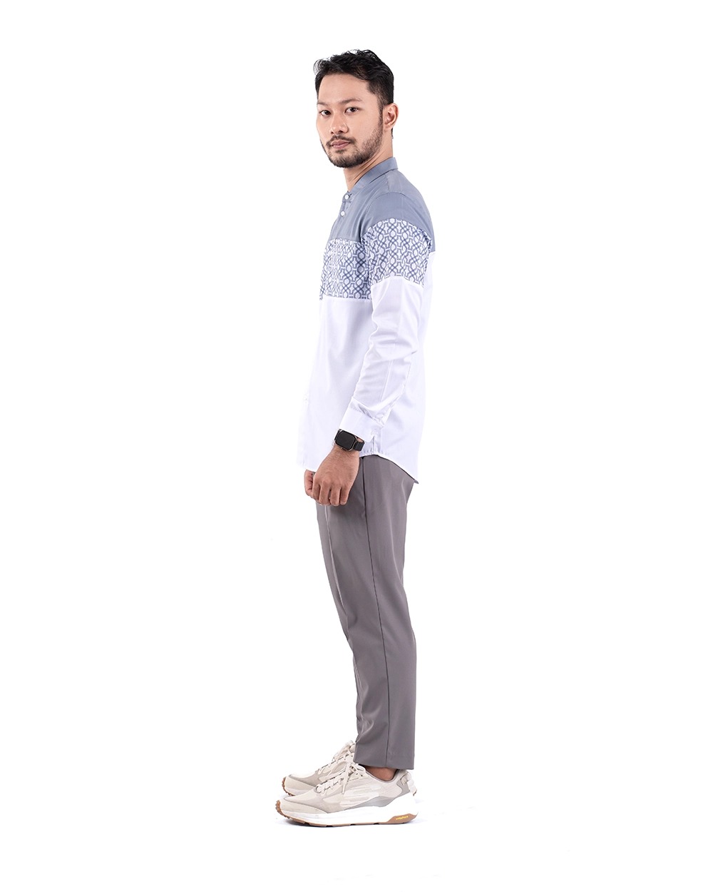 Baju Koko Pria Modern Faiz Lengan Panjang dan Pendek White Grey