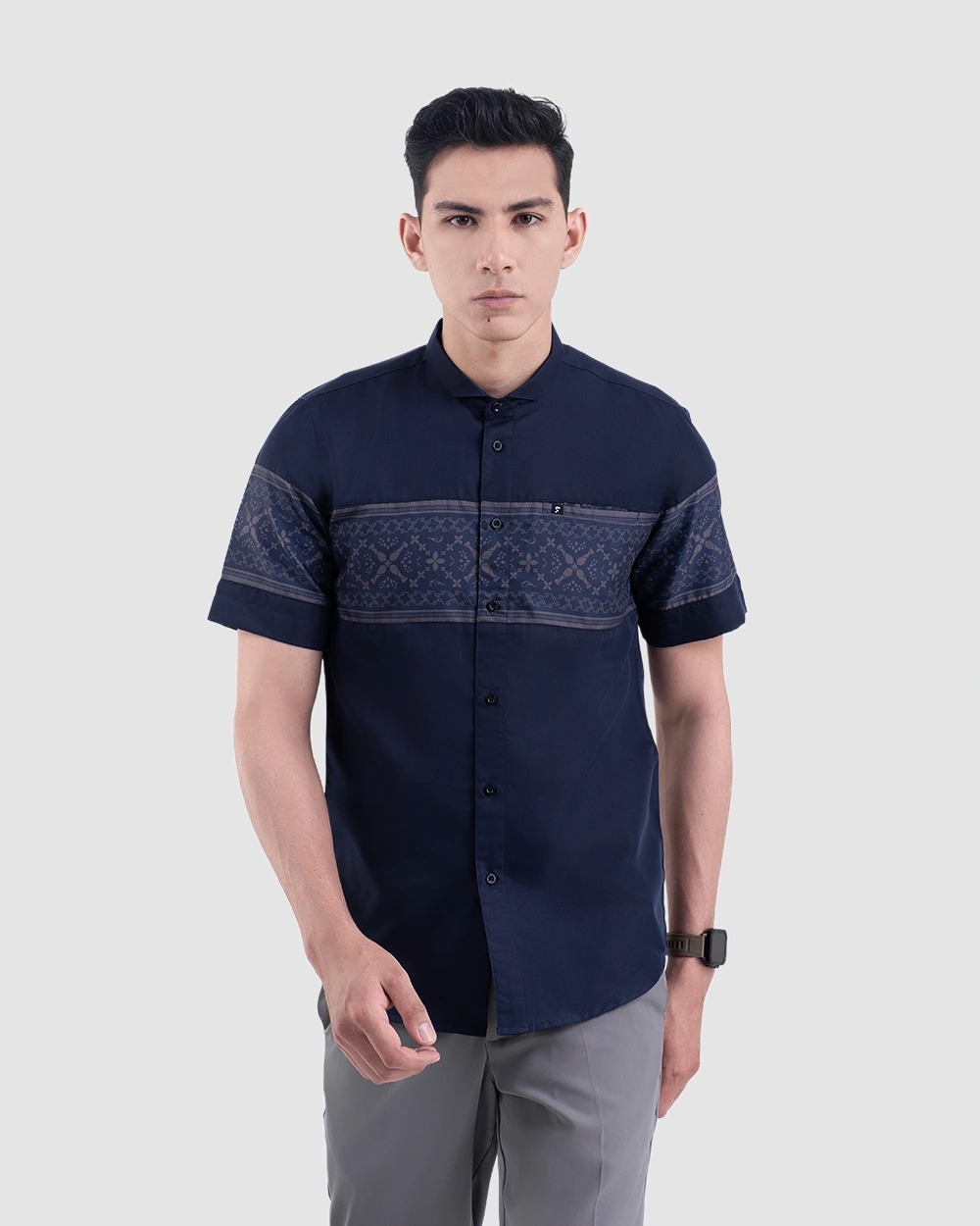 Baju Koko Pria Modern Fattah Lengan Panjang | Pendek Navy