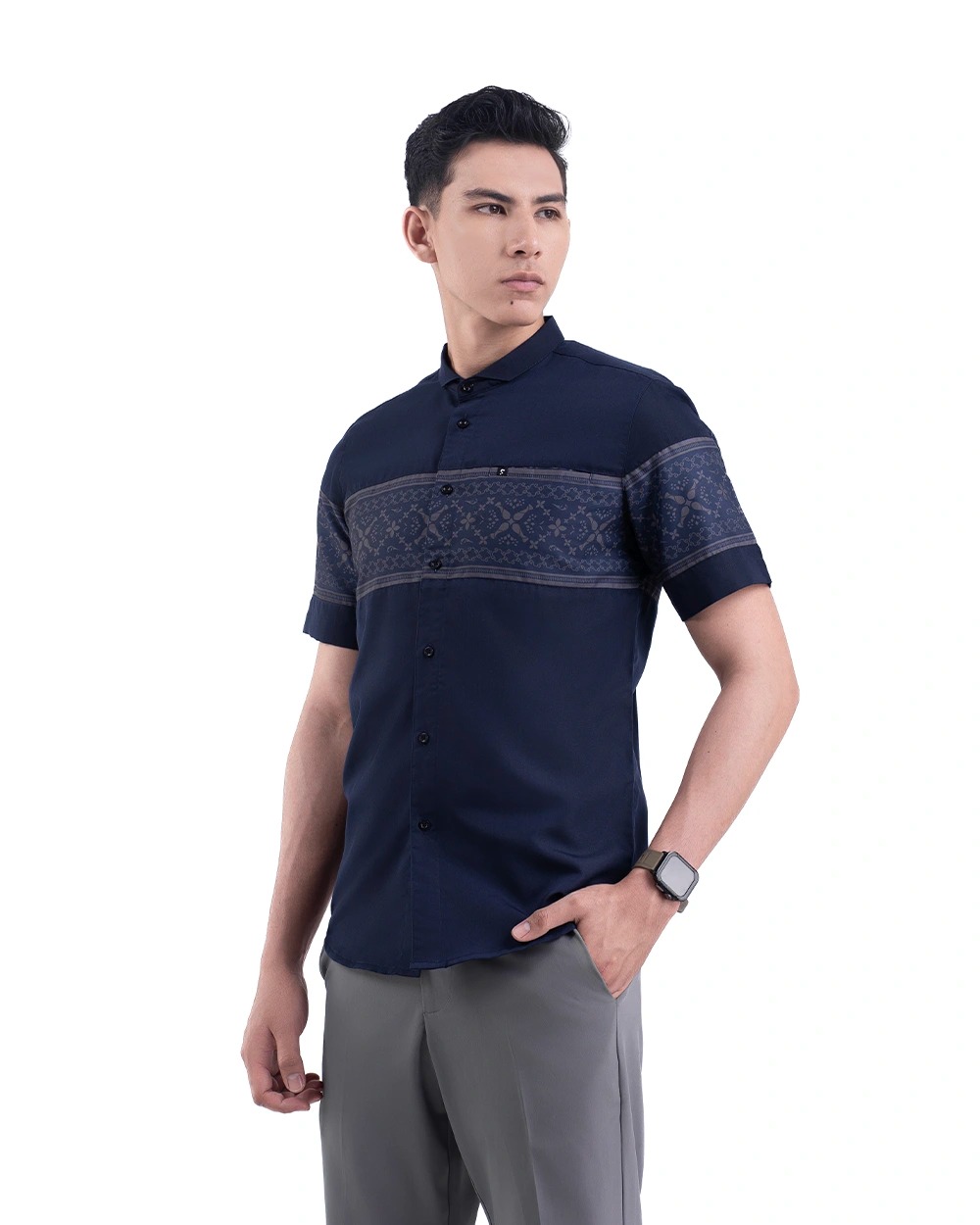 Baju Koko Pria Modern Fattah Lengan Panjang | Pendek Navy