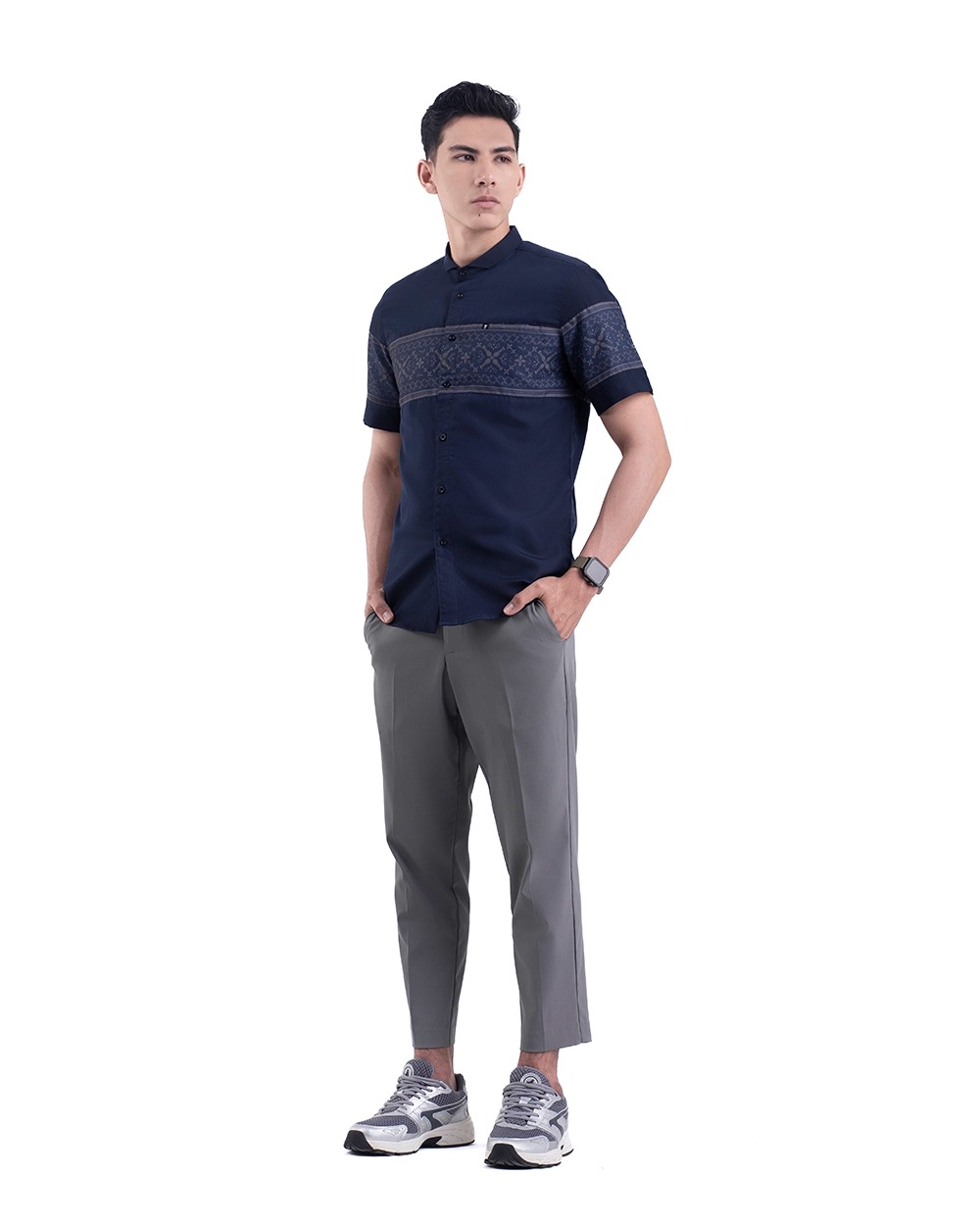 Baju Koko Pria Modern Fattah Lengan Panjang | Pendek Navy