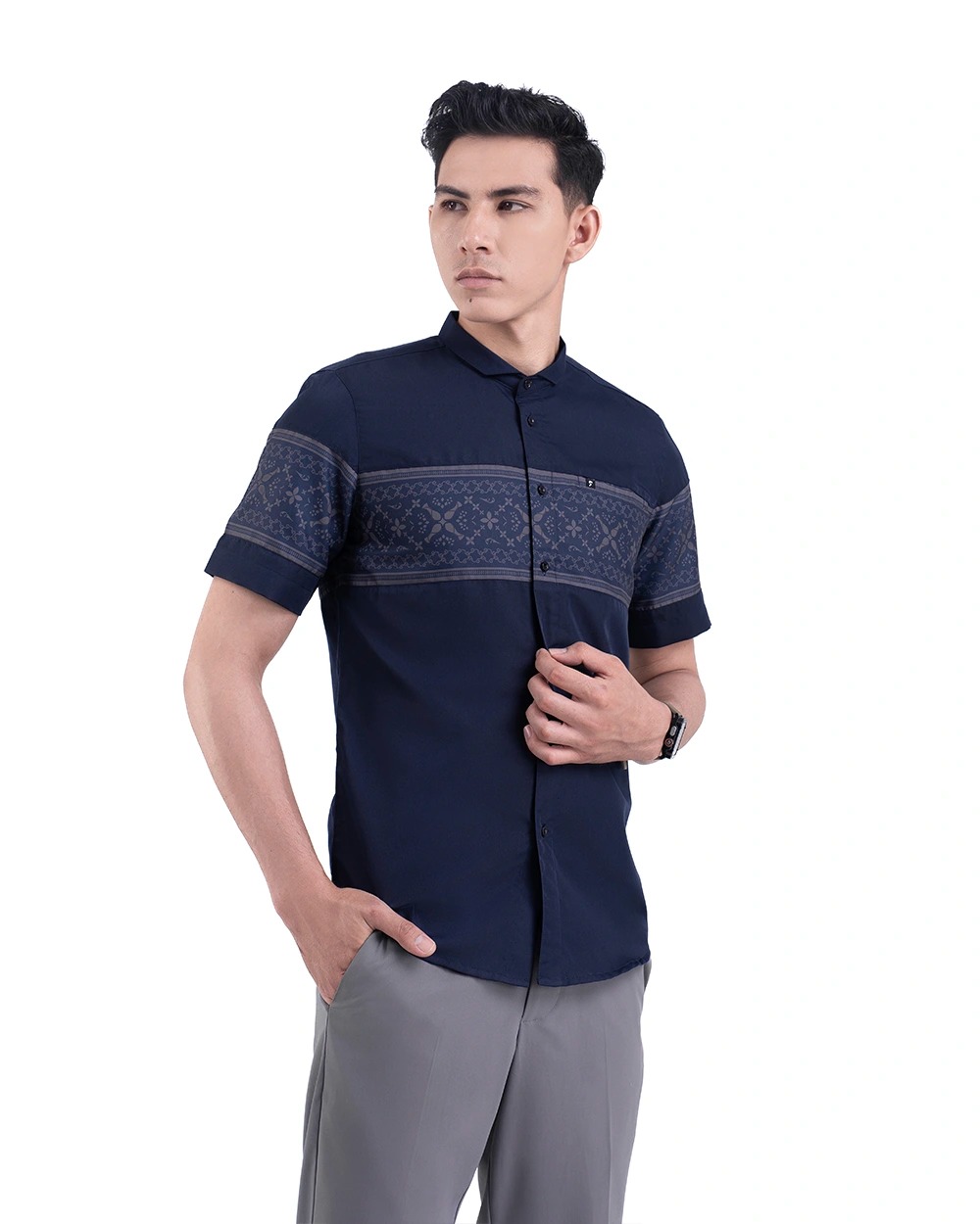 Baju Koko Pria Modern Fattah Lengan Panjang | Pendek Navy