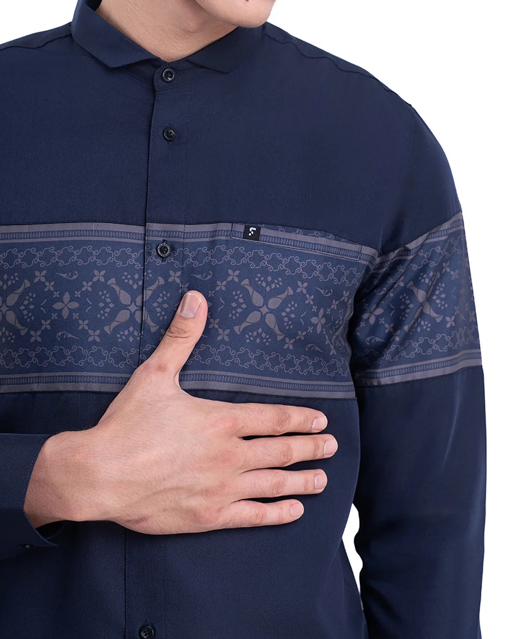 Baju Koko Pria Modern Fattah Lengan Panjang | Pendek Navy