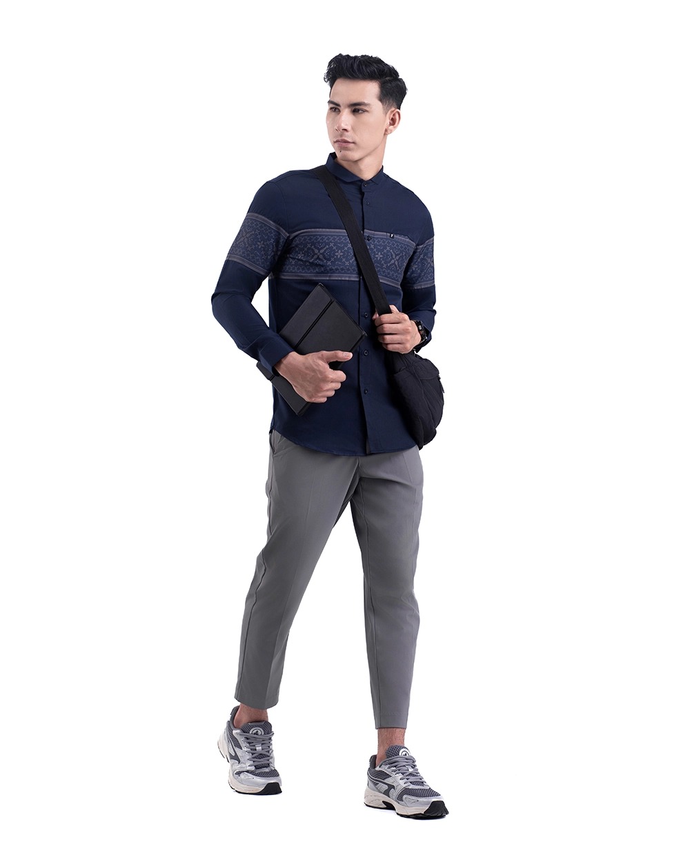 Baju Koko Pria Modern Fattah Lengan Panjang | Pendek Navy