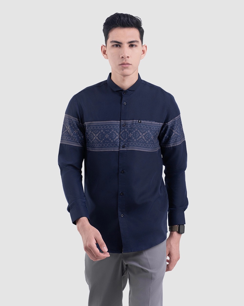 Baju Koko Pria Modern Fattah Lengan Panjang | Pendek Navy