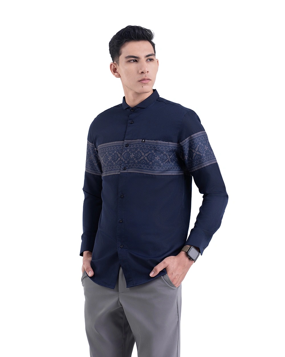 Baju Koko Pria Modern Fattah Lengan Panjang | Pendek Navy