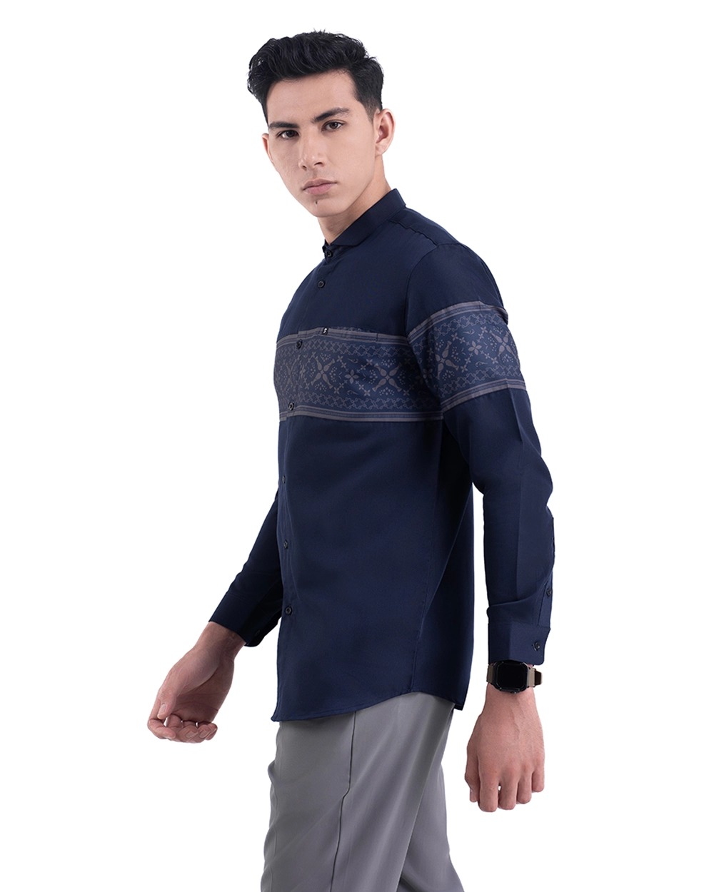 Baju Koko Pria Modern Fattah Lengan Panjang | Pendek Navy