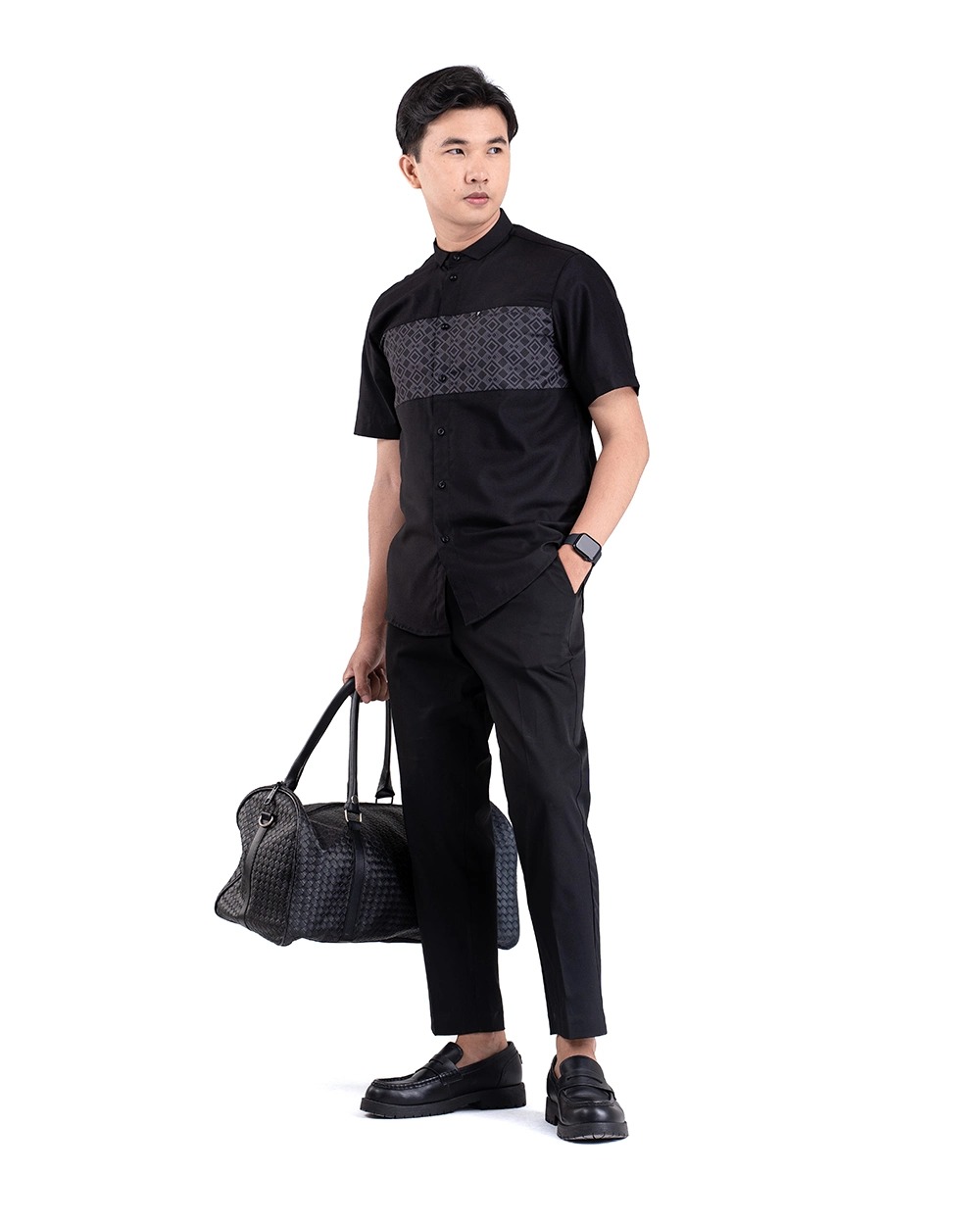 Baju Koko Pria Modern Hamid Lengan Panjang dan Pendek Black