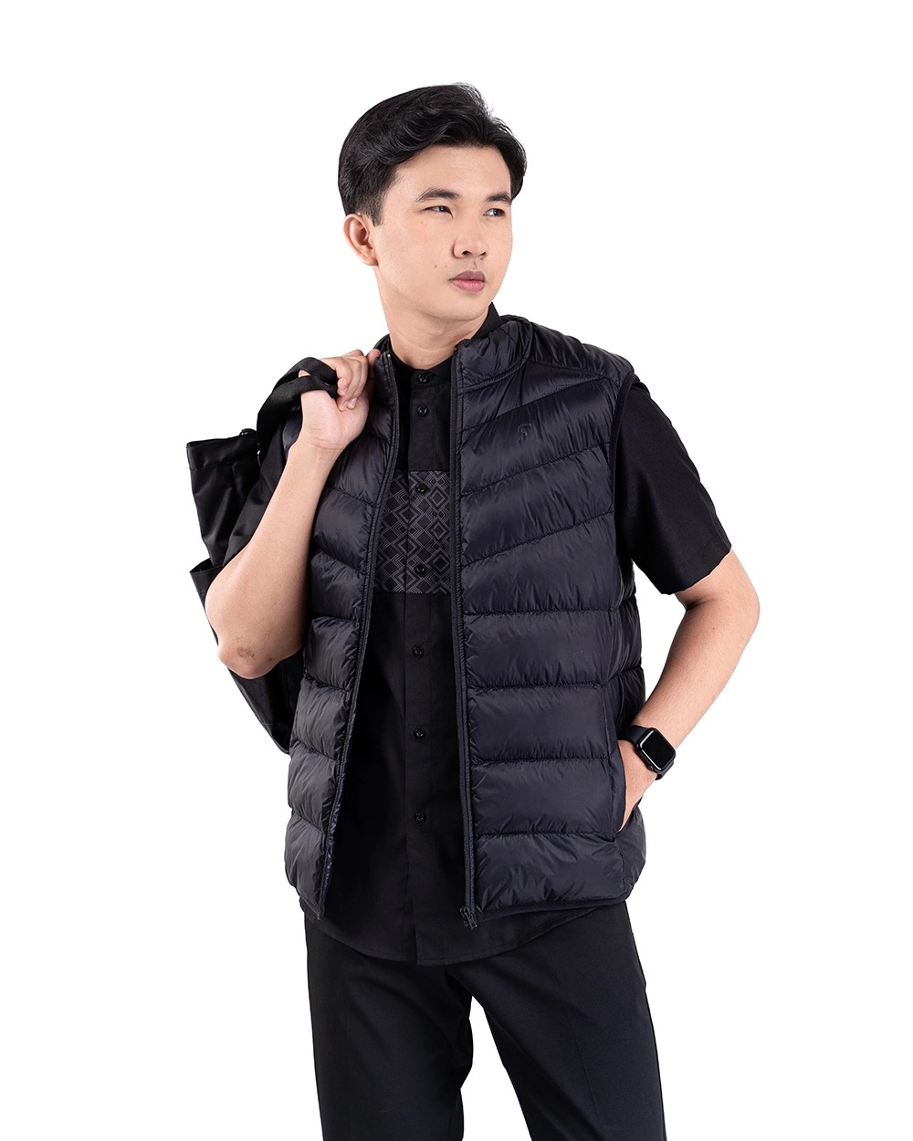 Baju Koko Pria Modern Hamid Lengan Panjang dan Pendek Black