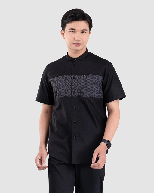 Baju Koko Pria Modern Hamid Lengan Panjang dan Pendek Black