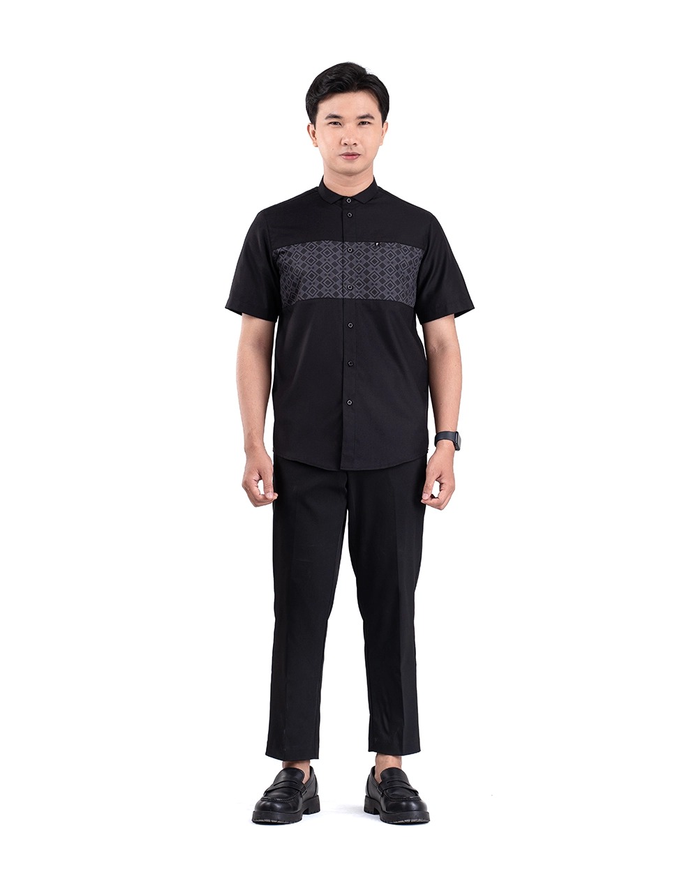 Baju Koko Pria Modern Hamid Lengan Panjang dan Pendek Black