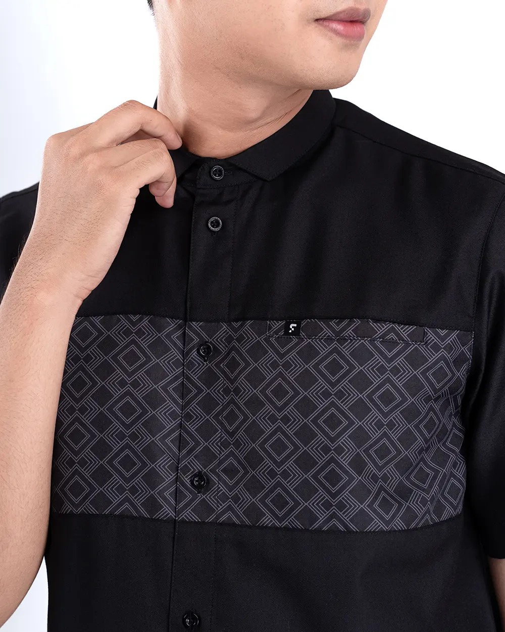 Baju Koko Pria Modern Hamid Lengan Panjang dan Pendek Black