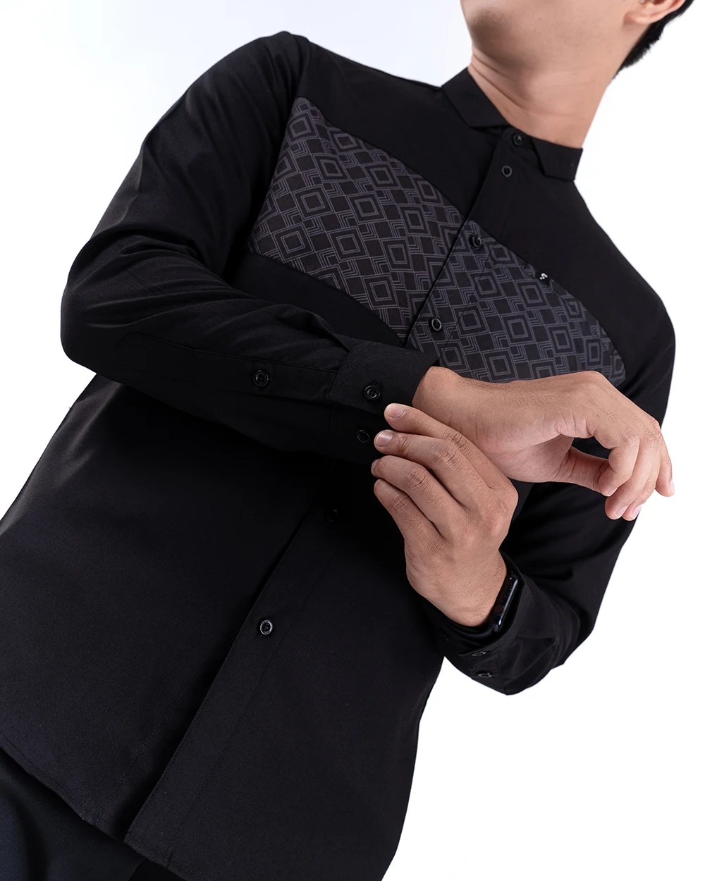 Baju Koko Pria Modern Hamid Lengan Panjang dan Pendek Black
