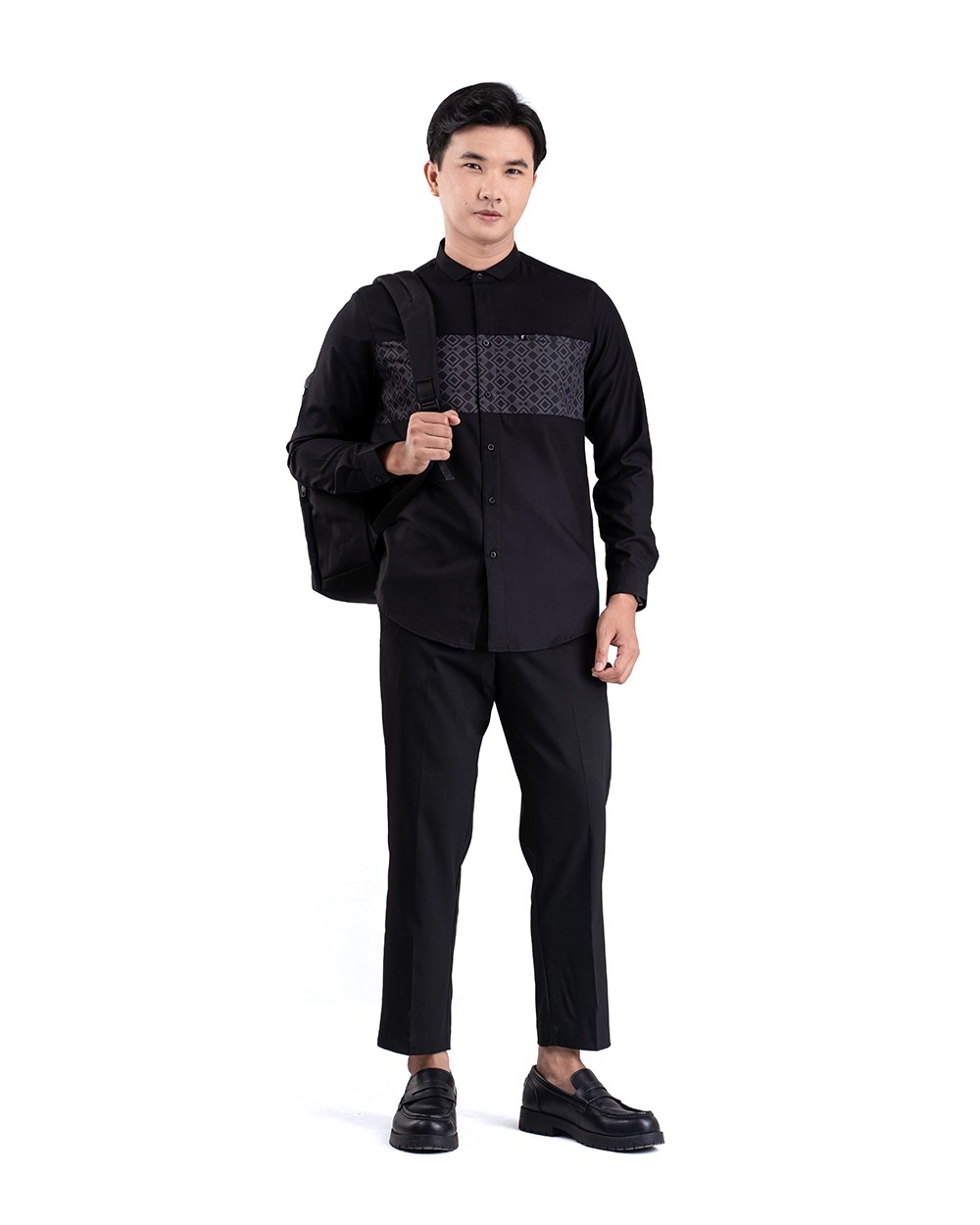 Baju Koko Pria Modern Hamid Lengan Panjang dan Pendek Black