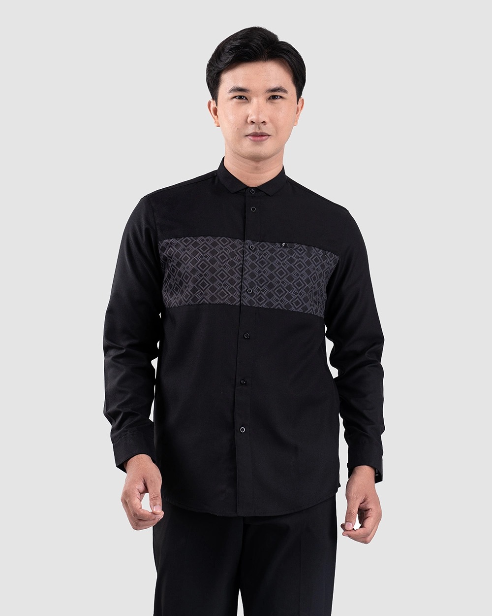Baju Koko Pria Modern Hamid Lengan Panjang dan Pendek Black