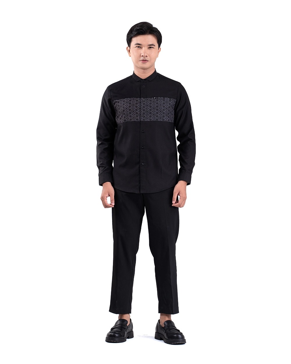 Baju Koko Pria Modern Hamid Lengan Panjang dan Pendek Black