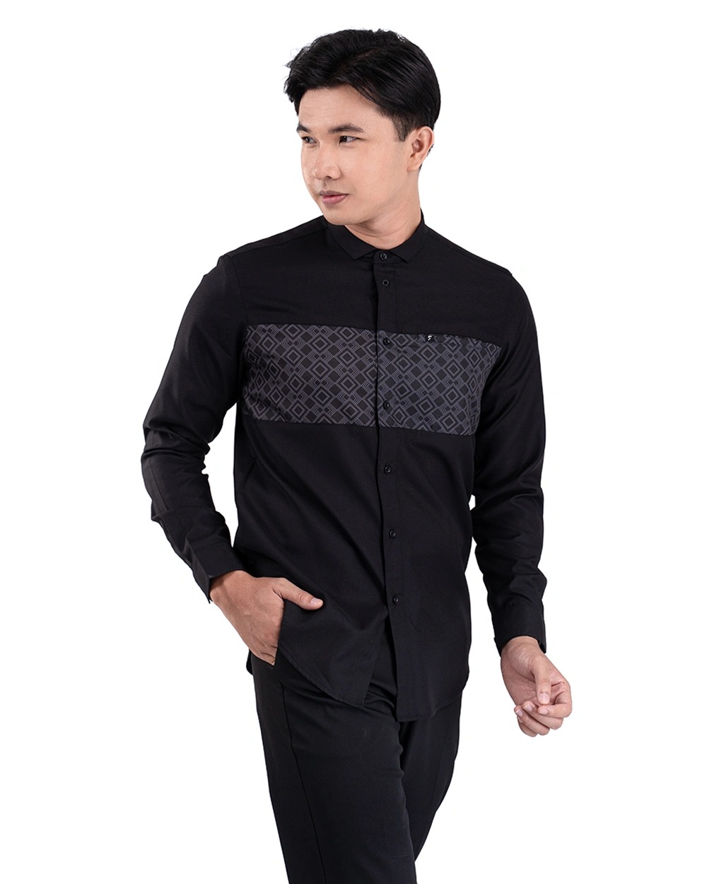 Baju Koko Pria Modern Hamid Lengan Panjang dan Pendek Black