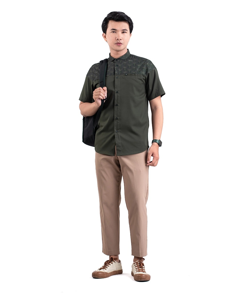 Baju Koko Pria Modern Fadkhera Harun Lengan Panjang Pendek Olive