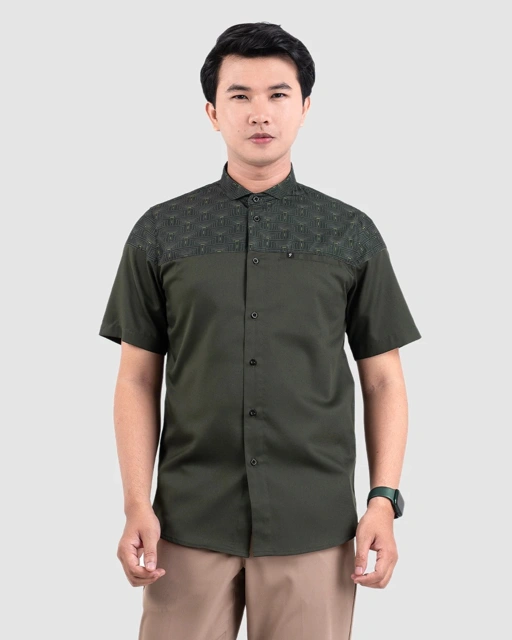 Baju Koko Pria Modern Fadkhera Harun Lengan Panjang Pendek Olive