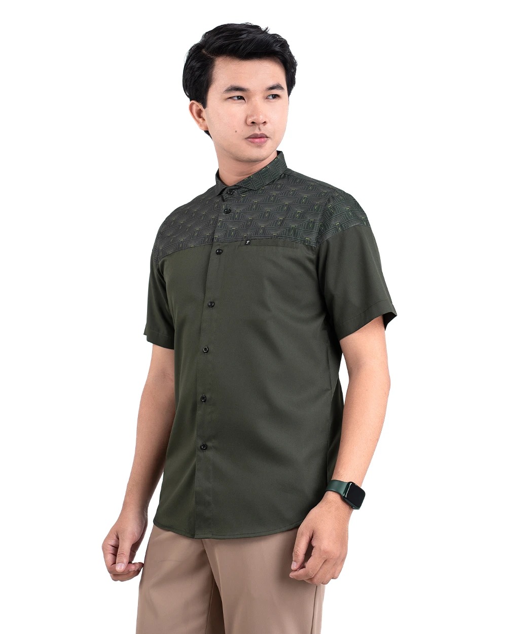 Baju Koko Pria Modern Fadkhera Harun Lengan Panjang Pendek Olive