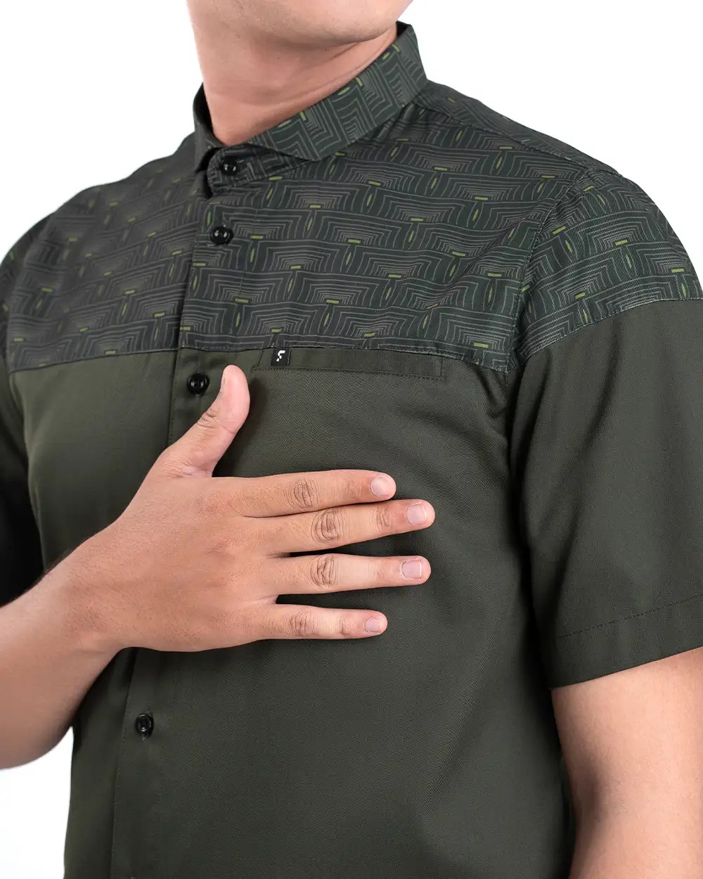 Baju Koko Pria Modern Fadkhera Harun Lengan Panjang Pendek Olive