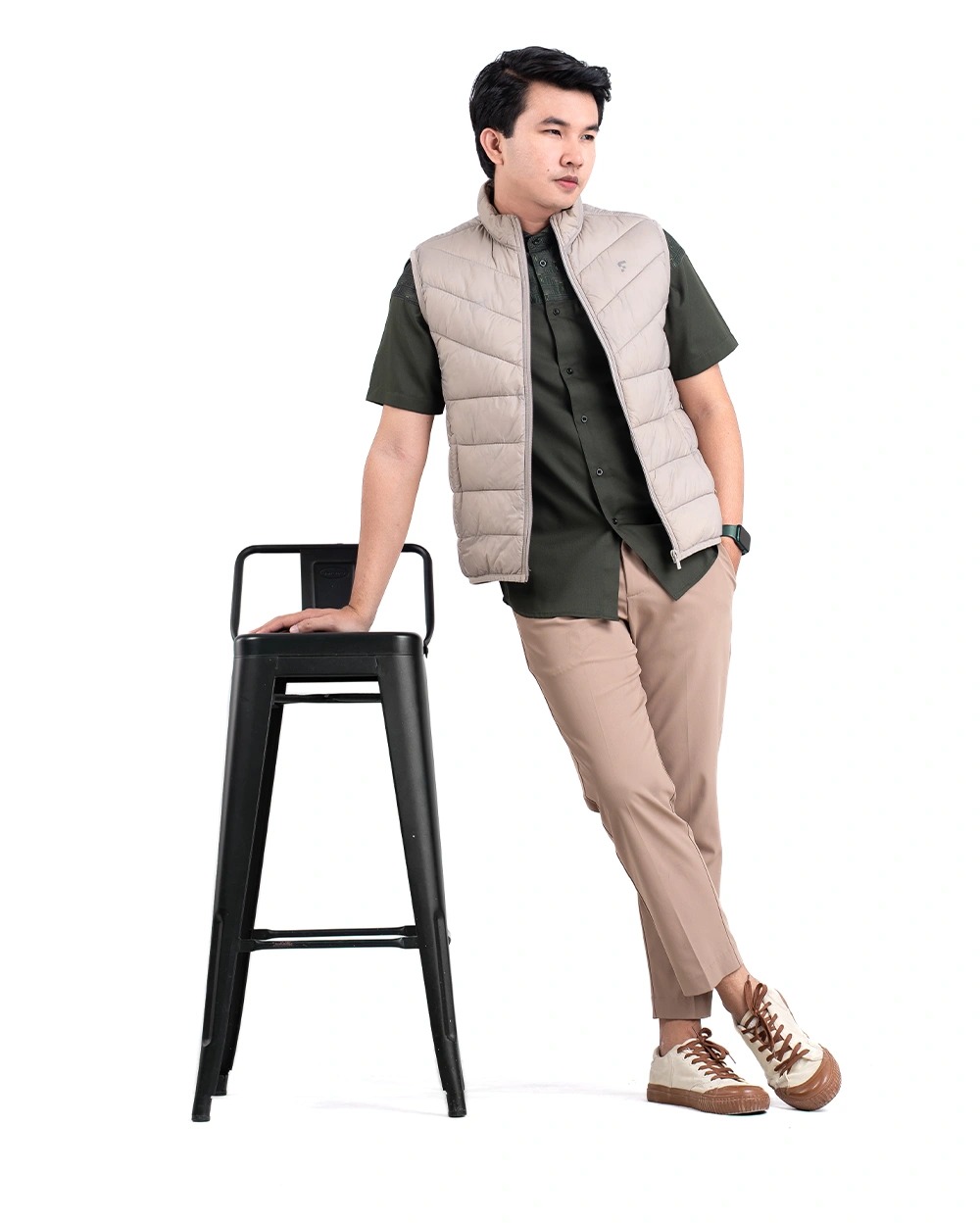 Baju Koko Pria Modern Fadkhera Harun Lengan Panjang Pendek Olive