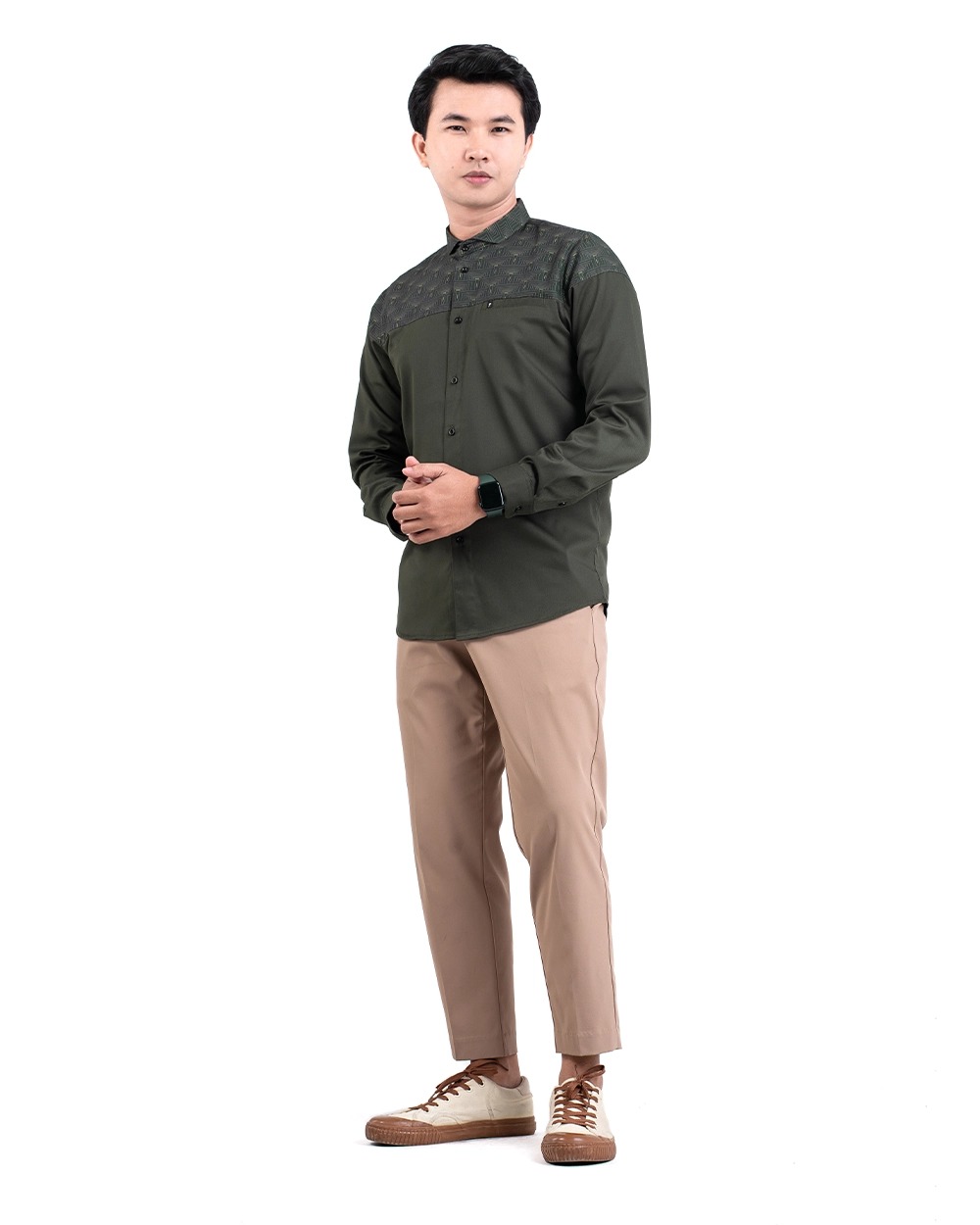 Baju Koko Pria Modern Fadkhera Harun Lengan Panjang Pendek Olive