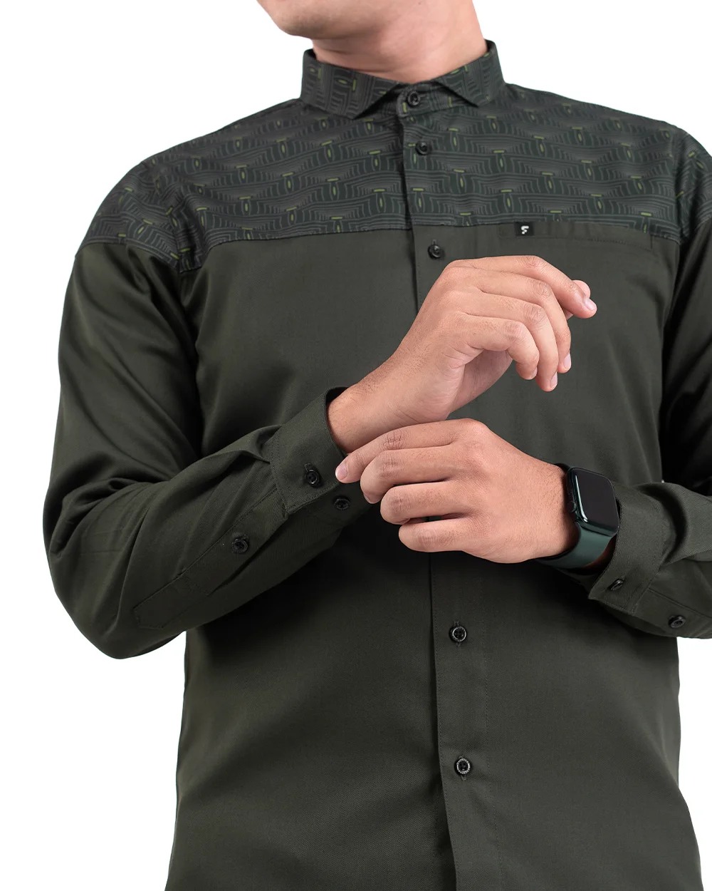 Baju Koko Pria Modern Fadkhera Harun Lengan Panjang Pendek Olive