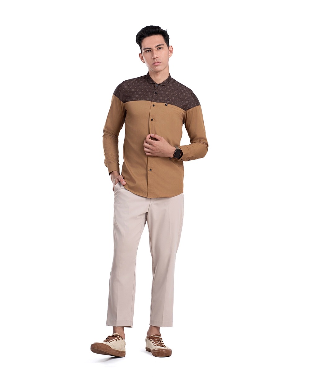 Baju Koko Pria Modern Ikrimah Lengan Panjang dan Pendek Gold