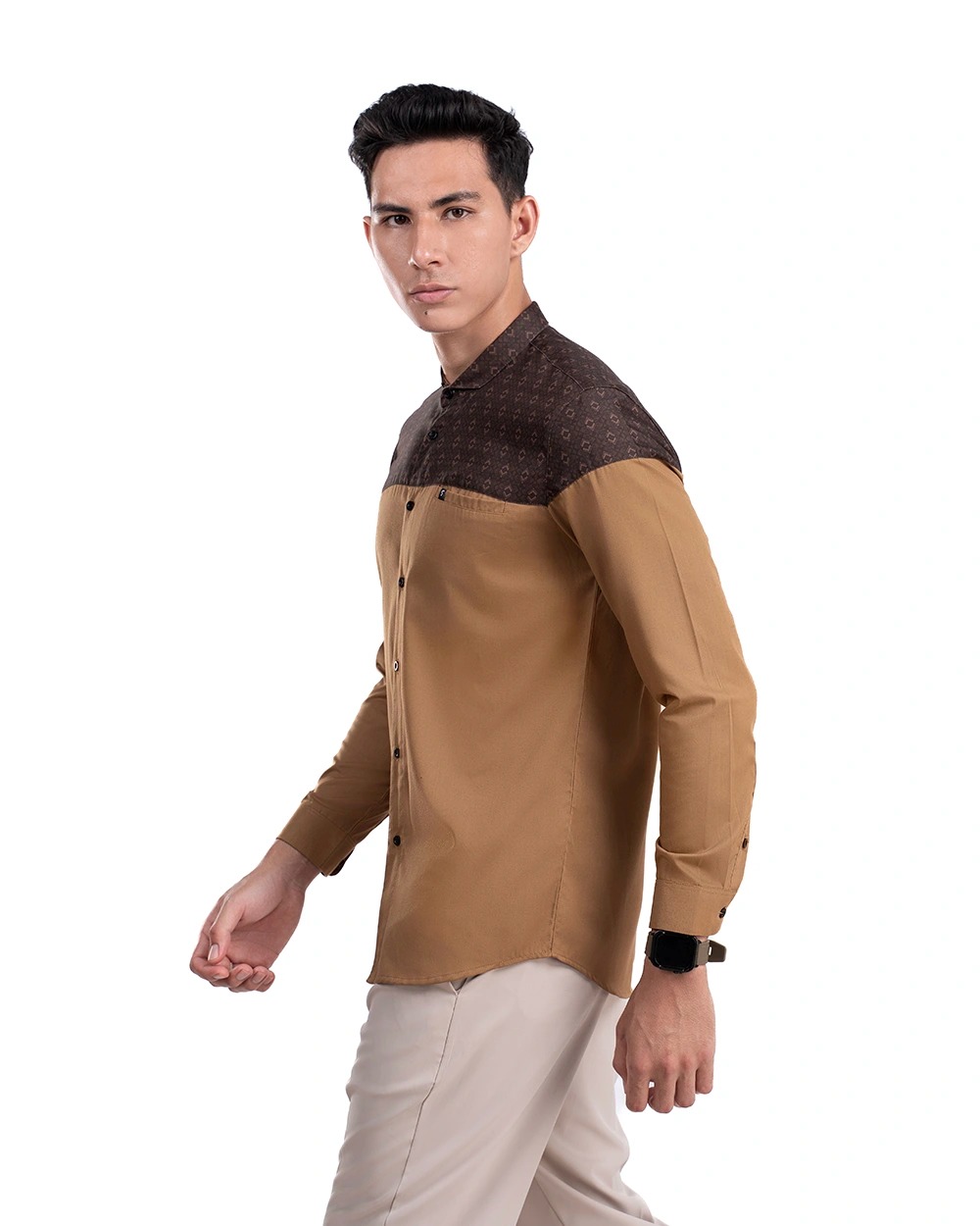 Baju Koko Pria Modern Ikrimah Lengan Panjang dan Pendek Gold