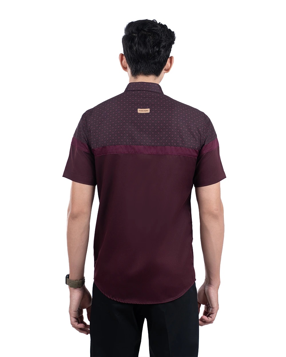 Baju Koko Pria Modern Fadkhera Kasyaf Lengan Panjang Pendek Burgundy