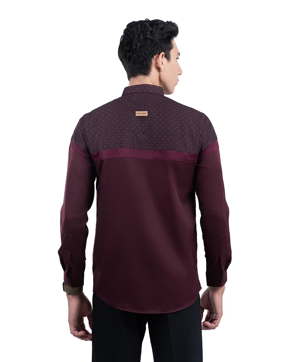 Baju Koko Pria Modern Fadkhera Kasyaf Lengan Panjang Pendek Burgundy